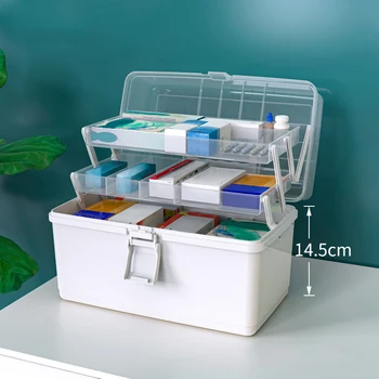 

Home Portable With Handle Large Capacity First Aid Storage Box Lockable Design Travel Camping Multi Layer Dustproof Emergency