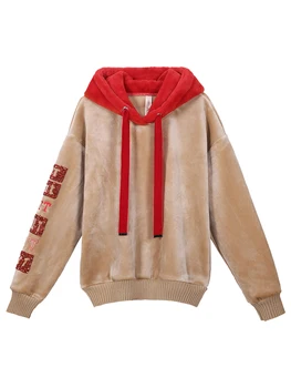 

Minimalist Casual Hoodie Velour Printed Women Winter Long Sleeve Fleece Hoodie Streetwear Sweat Capuche Womens Clothing JJ60HD