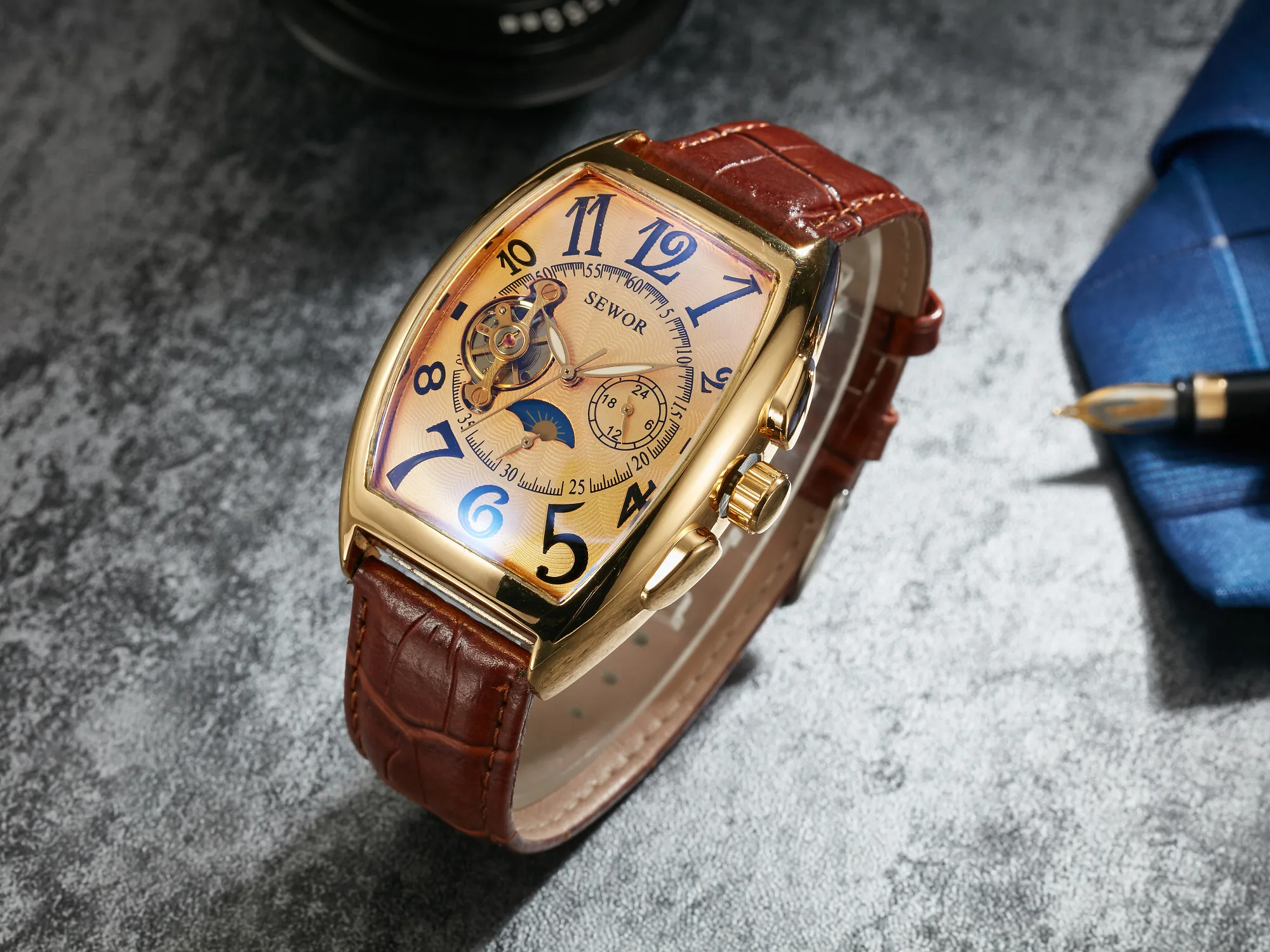 2021 High Quality Automatic Self-winding Mechanical Watches Fashion Male Clock Genuine Leather Wristwatch Relogio Masculino
