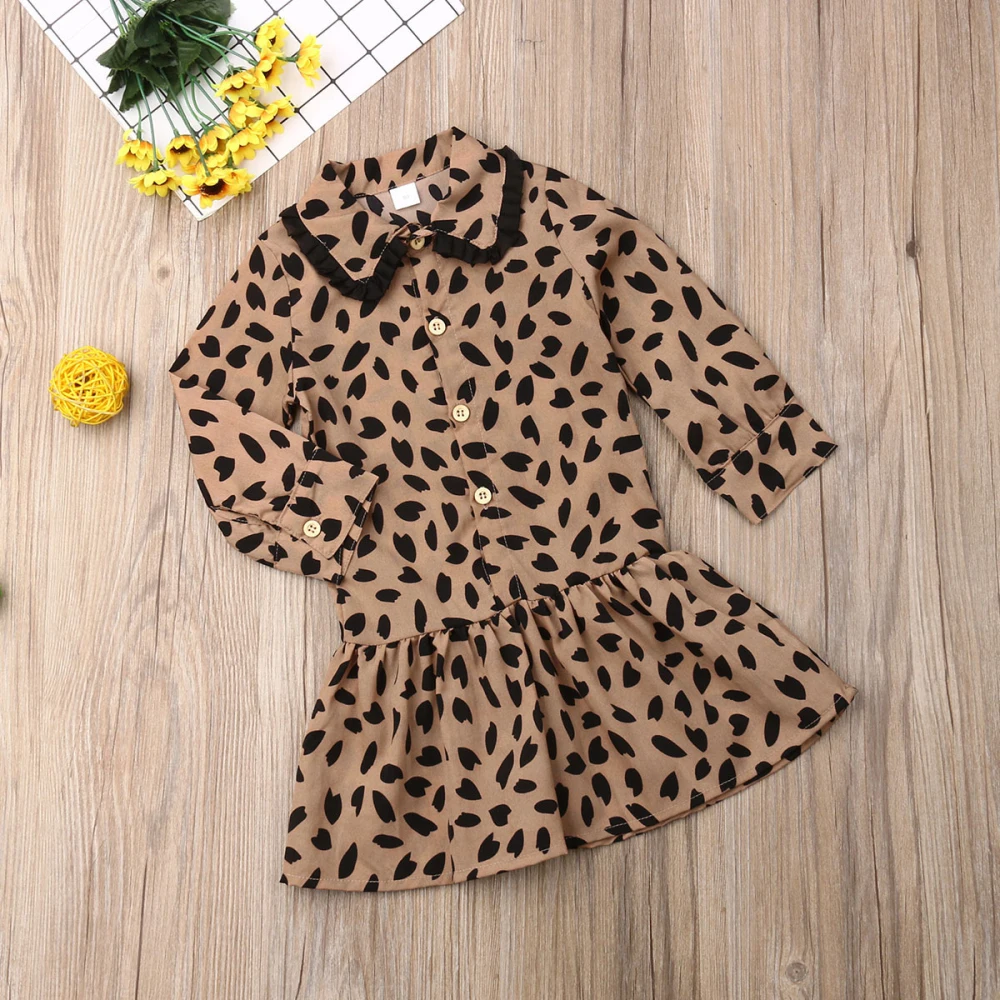 1-6Y Fashion Kids Baby Girl Leopard Print Dress Children Autumn Long Sleeve A-line Shirt Dress Toddler Girls Clothes