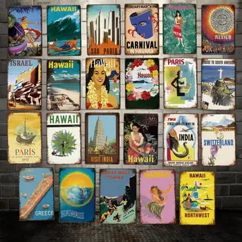 

[ Mike86 ] HAWAII HAVANA ISRAEL INDIA Mexico Brazil Metal Sign Vintage Store Retro City Travel Painting Art 20*30 CM LT-1933