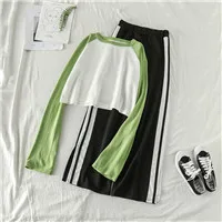 Mooirue-Autumn-Kitting-Women-2-Piece-Sets-Long-Sleeve-Short-T-Shirt-High-Waist-Striped-Long