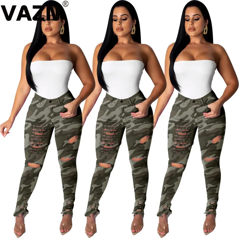 VAZN MOY5121 новые модные популярные осенние джинсовые брюки женские камуфляжные тонкие значительно более высокие карманы длинные узкие брюки