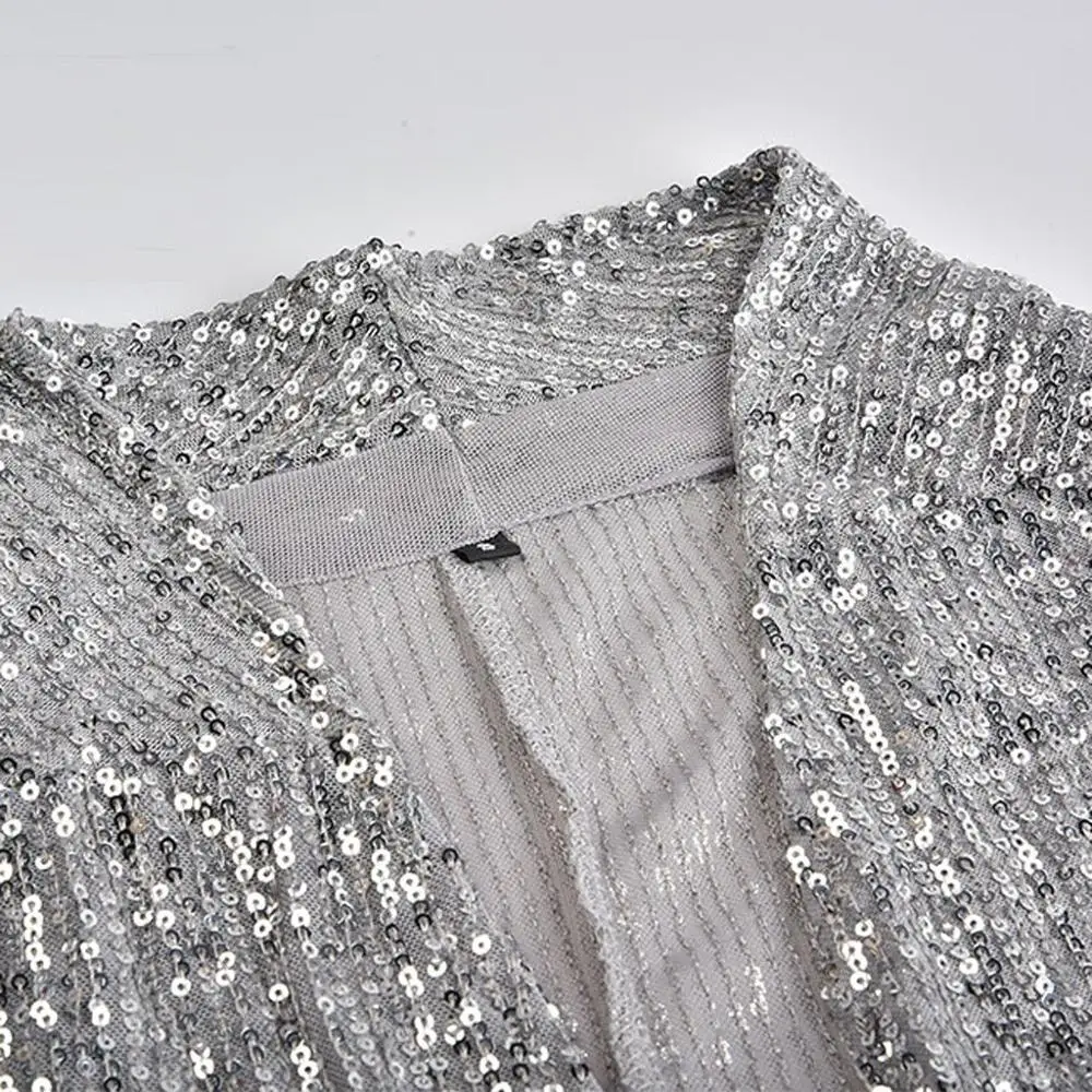 Женская куртка Сексуальные вечерние Клубные серебристые с блестками пальто Chaqueta