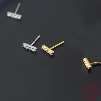 2020 Fashion T Shape Stud Earrings For Women Minimalist 925 Sterling Silver Geometric Earrings T Bar Line Zircon Wedding Jewelry