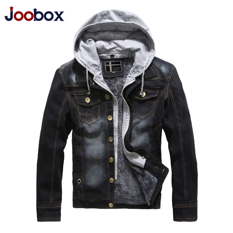 Joobox Men Jacket Denim Winter Jean Jackets Coat Parka Outerwear Warm Denim Coats Fleece Liner Thicker Winter Wool Large Size