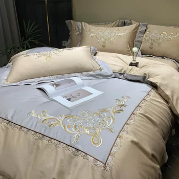 

80S Luxury Embroidery Royal Bedding Set Cotton Duvet Cover Queen Size Linen Pillowcases Quilt Bed Home Textiles Cover King
