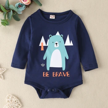 

Spring Newborn Baby Rompers Infant Boys Girls Clothes Cotton Solid Long Sleeve Bear Printed Coverall One Piece Jumpsuit Casual