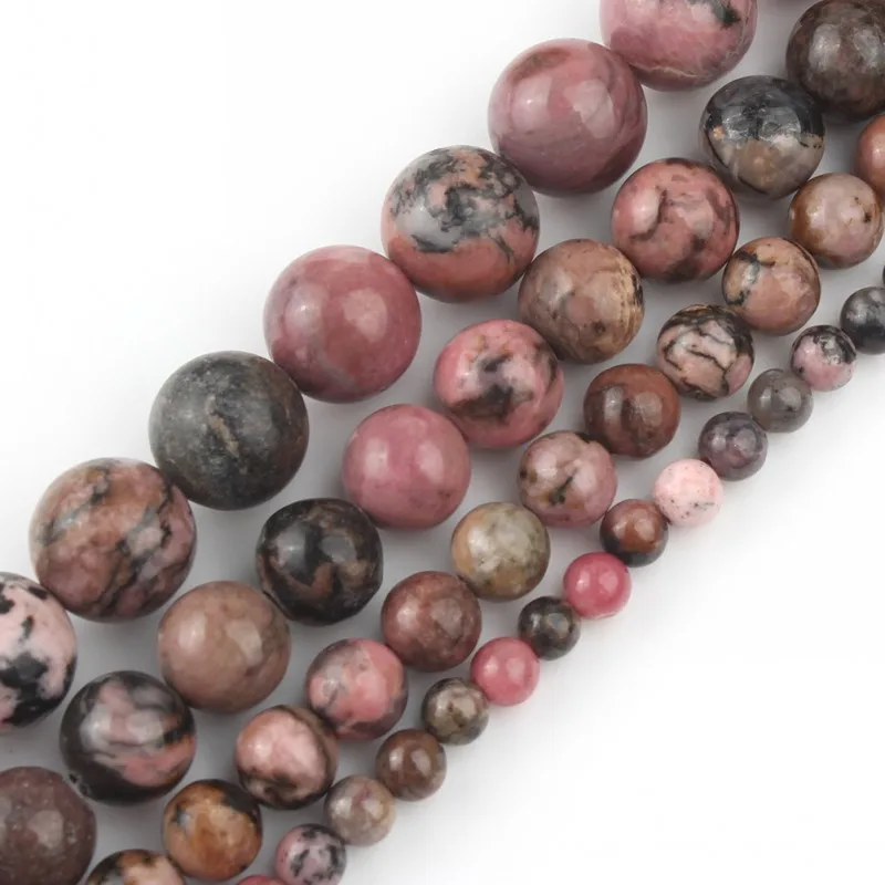 Pietra Naturale Di Modo Di Pizzo Nero Rhodonite Perline Rotondo Sciolto Perline 4.6.8.10Mm Strand 15 "Rendere Fai Da Te Braccialetto Di Trasporto Libe
