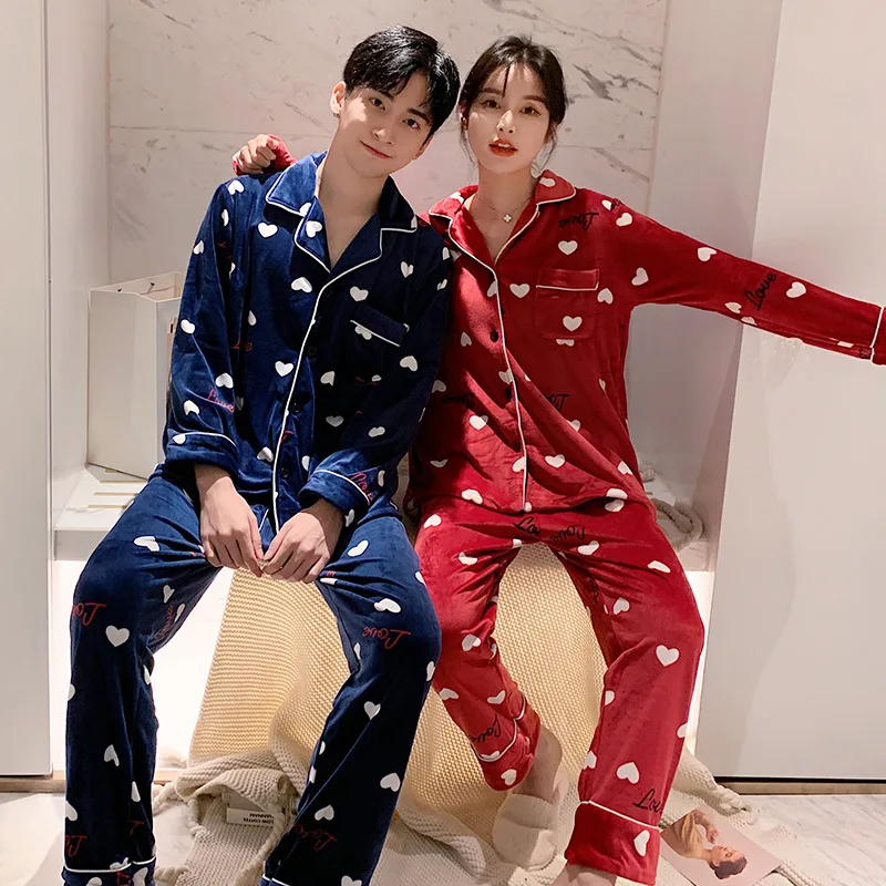 

Flannel Women 2PCS Pajamas Suit Pijamas Lapel Sleepwear Casual Winter New Home Clothing Lovers' Thick Shirt&Pants Sleep Set