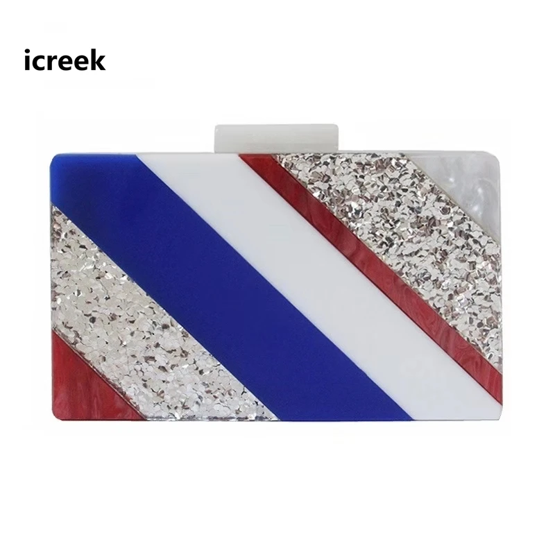 

Stylish Accessory new Women Cute Bag Acrylic Stripe Dinner Handbag bling Silver Sequin Evening Bag Trendy Party Box Clutch Purse