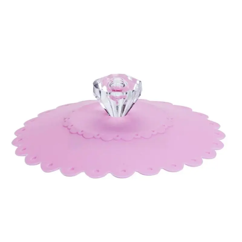 6 Pcs 10.5CM Transparent Diamond With Flower Pattern Cup Lids Dust-Proof Silicone Mug Cover Bright Color Drink Cup Lids