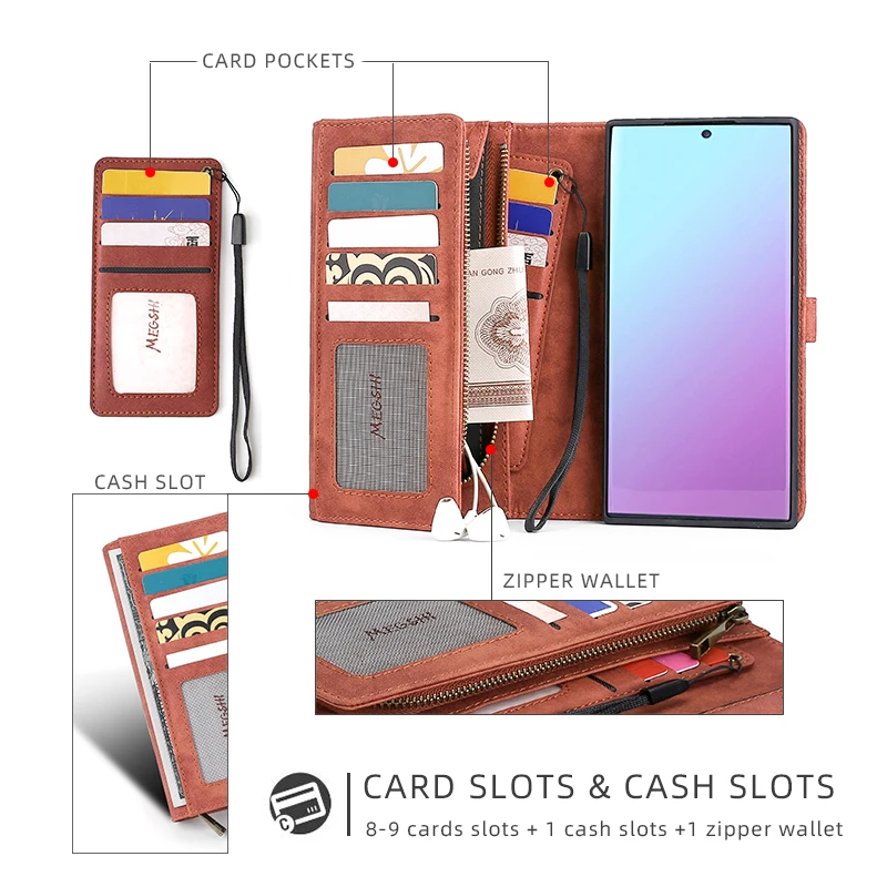 Чехол-Кошелек MEGSHI в стиле ретро для note10 10plus s9 s10, Роскошный чехол из искусственной кожи, ТПУ, поликарбоната, магнитный чехол для Galaxy ya50, флип-чехол для телефона