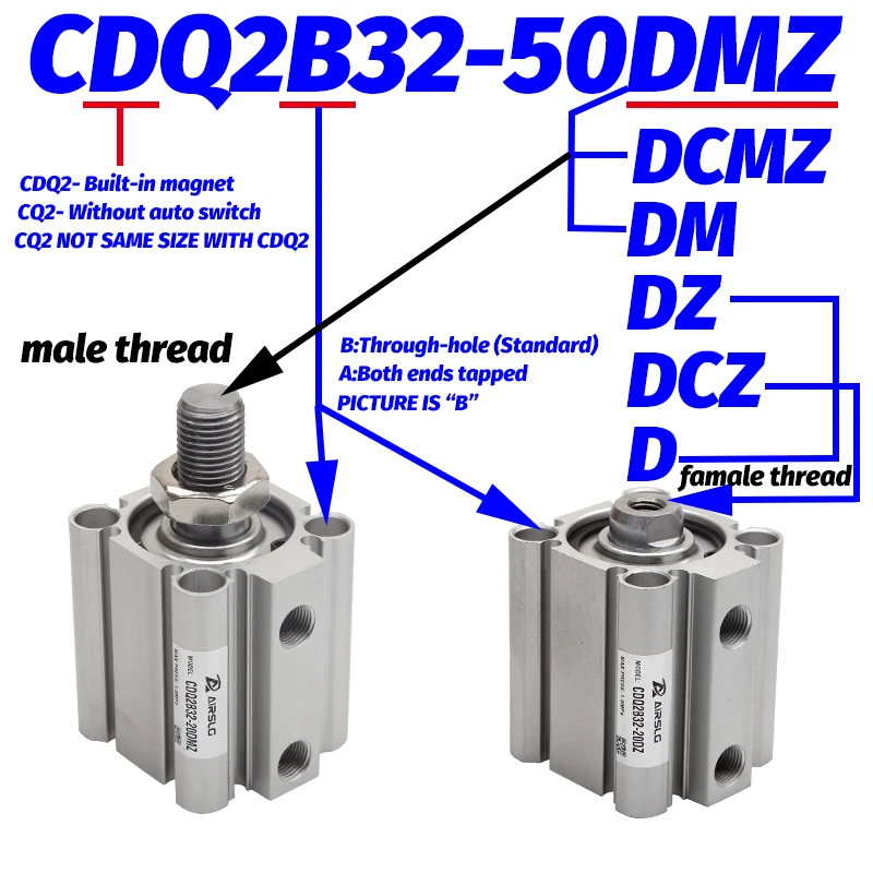 CDQ2B32-20DZ Compact Cylinder Double Acting Single Rod CQ2B32-75DZ With  auto switch stroke 5-100mm CQ2A32-30DCZ CDQ2A32-50DZ-M9B