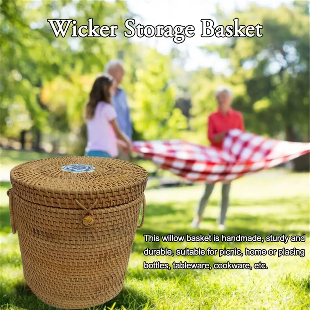 Wicker Basket Handmade Willow Hand-wovenStraw Bucket For Household Tea Cake Home Debris Storage Case