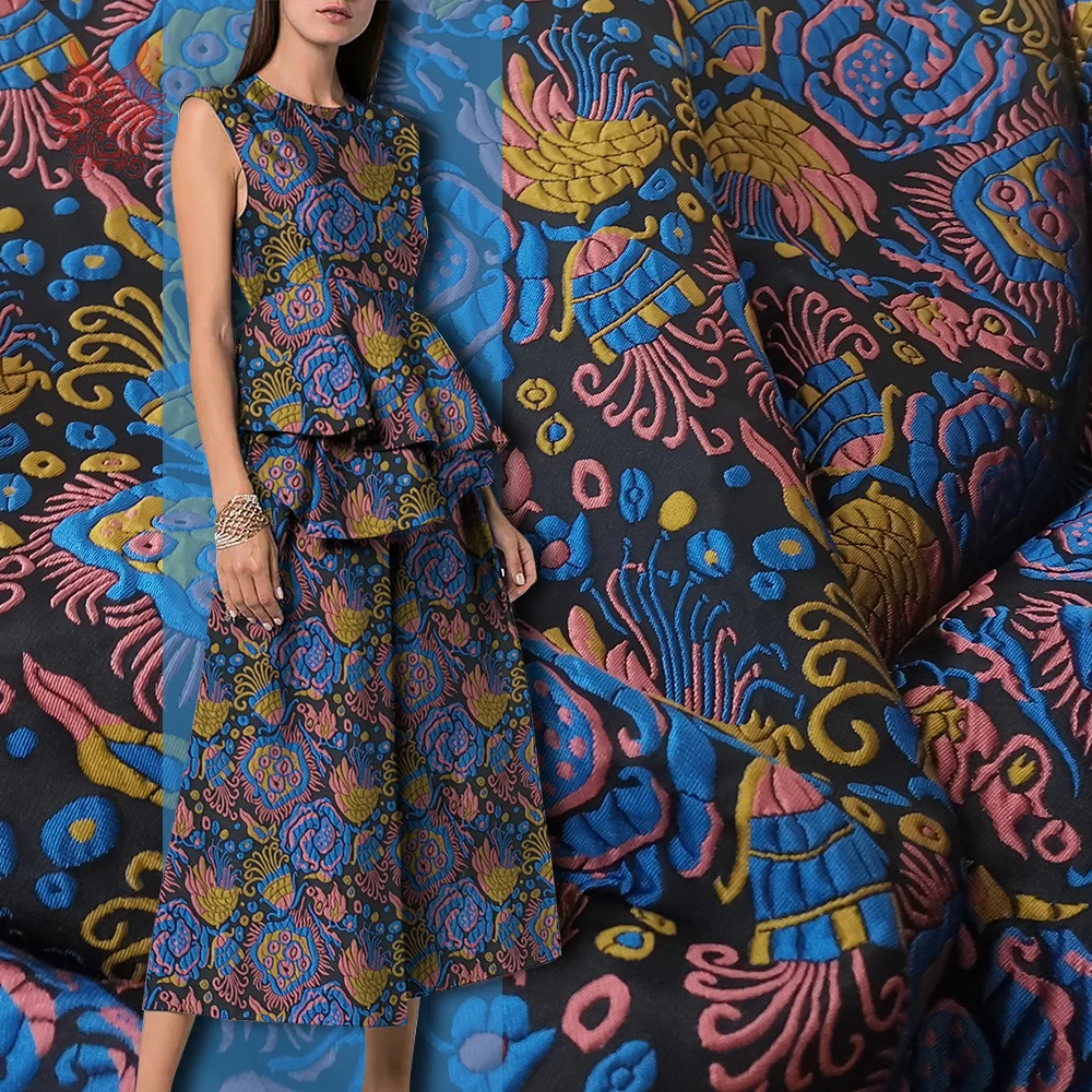 Американский Ретро стиль 3D синий фиолетовый цветочный из жаккардовой парчи для платья пальто ткани tela tecidos stofen для шитья SP4495