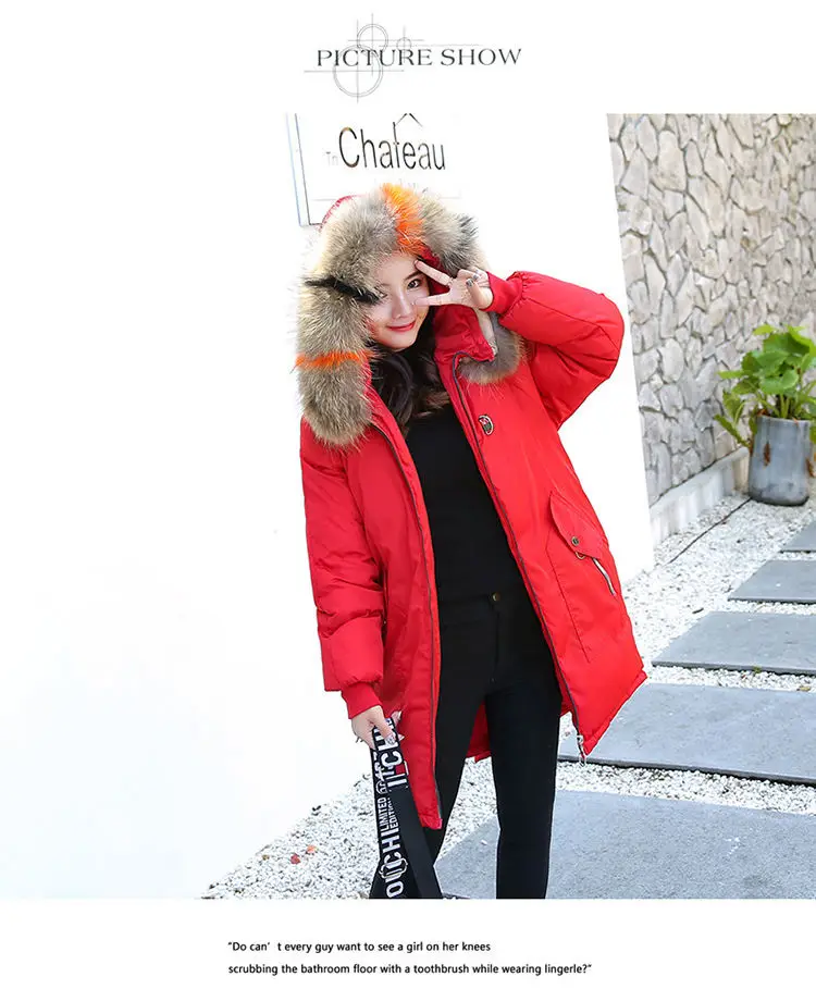 Зимняя куртка, Женское пальто, новая мода, повседневное, мех, с капюшоном, средней длины, хлопок, утепленная парка, вышивка, зимняя верхняя одежда, Y55 - Цвет: Red