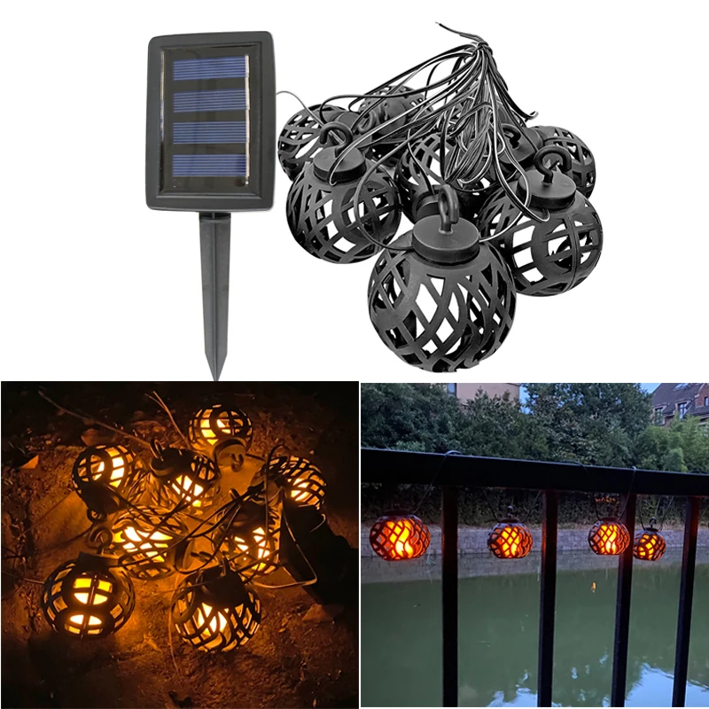 

LED Solar String Light Yard Landscape Wedding Party Hanging Global Bulb Waterproof Solar Fairy Lighting Lantern Flame Ball