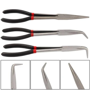 

3X 11 inch EXTRA LONG NOSE PLIERS SET STRAIGHT & BENT TIP MECHANIC GRIP HAND TOOL