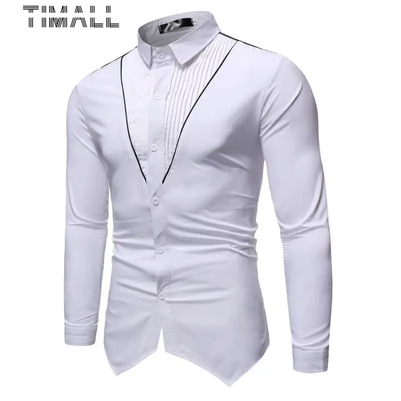 

TIMALLNew Men's Swallowtail Design Camisa Masculina Shirt, Simple And Versatile Personality Bottoming Slim Full Shirt