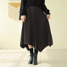 Осенне-зимняя женская юбка, модная, свободная, Нестандартная, плиссированная юбка, новинка, женская, эластичная талия, клетчатая, повседневная, универсальная юбка