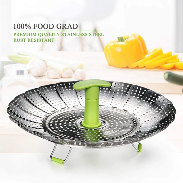 DELUXE Vegetable Steamer for Cooking, Expandable and Foldable Stainless  Steel Steam basket for Steaming Food, Metal Insert Rack Compatible with 3 5  8