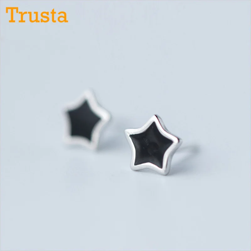 

Trusta New 925 Sterling Silver Women's Jewelry Fashion Tiny 5mmX5mm Black Glaze Satr Stud Earrings Gift For Girls Kid Lady DS19