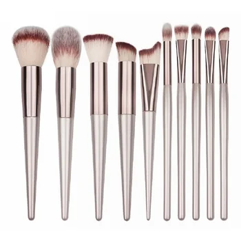 

10 Styles Luxury Champagne Makeup Brushes Wooden Foundation Cosmetic Eyebrow Eyeshadow Brush Sets Tools brochas maquillaje