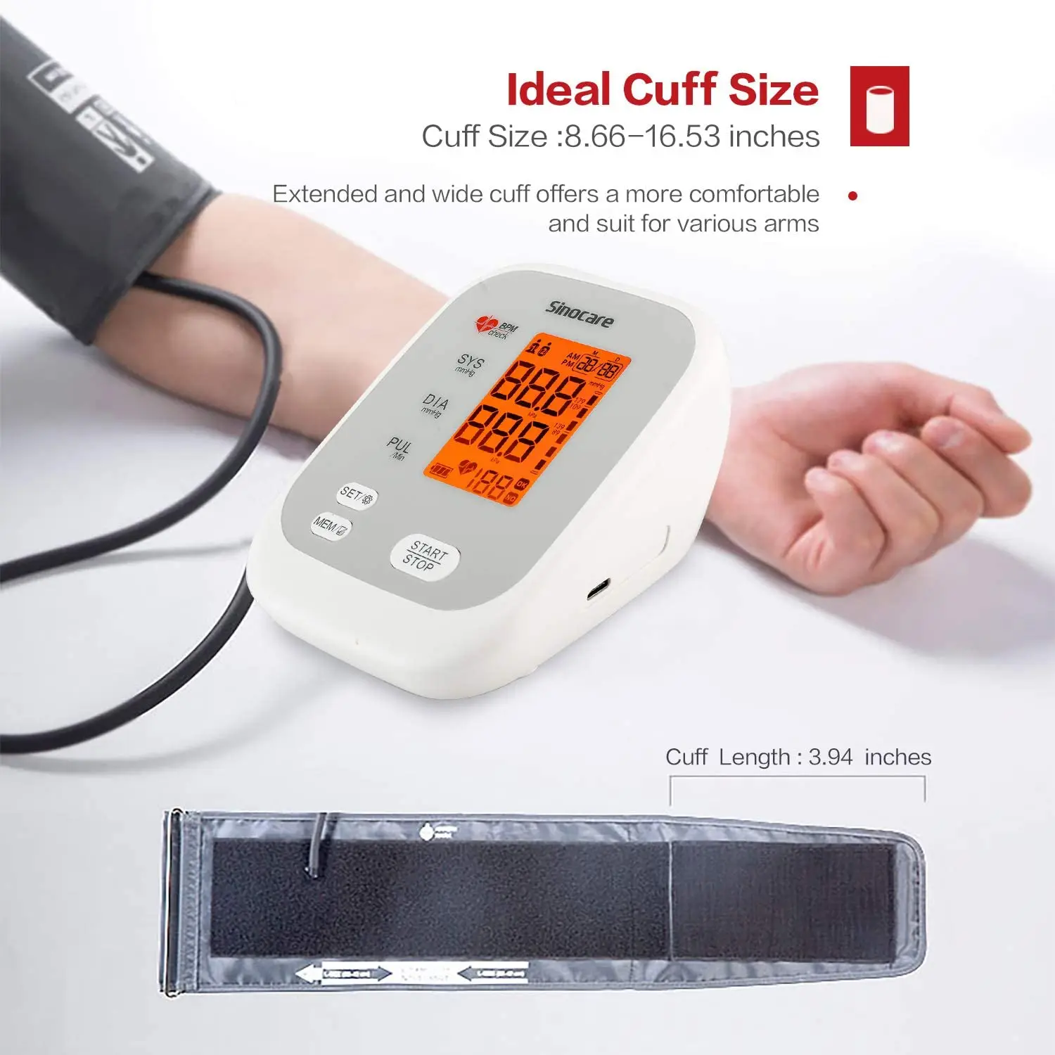 Automatic Arm Blood Pressure Monitor Digital BP Cuff Pulse Heart