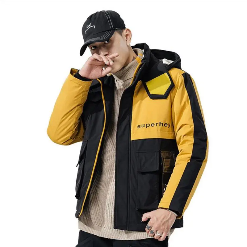 men casual intensification warm thickening down jacket Fashion multicolor hooded black yellow green thermal down coat