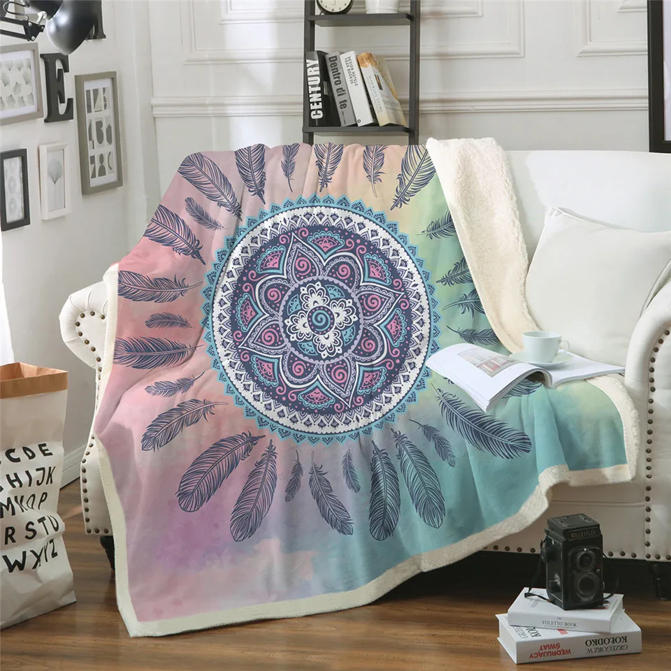 

Simanfei Dream Catcher Woolen Blanket Printing Plush Double Thicken Winter Soft Warm Travel Bed Fluffy Bedroom Throw Blanket