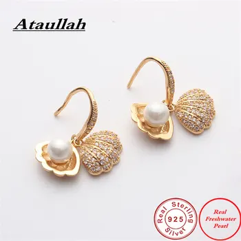 

Ataullah Shell Pearl Earrings Sterling Silver 925 Jewelry Fashion Simple Dangle Hanging Drop Earrings for Women Gift EW038