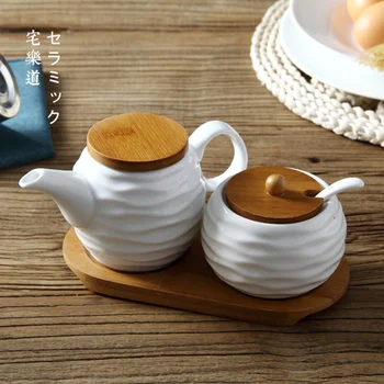 

Kitchen supplies ceramic oil pot seasoning pot set seasoning box salt sugar bowl pepper sauce vinegar jars WJ022428