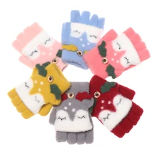 Милые детские перчатки с героями мультфильмов; зимние детские вязаные варежки с Откидывающейся Крышкой на половину пальца для новорожденных; плотные бархатные Детские теплые От 0 до 6 лет