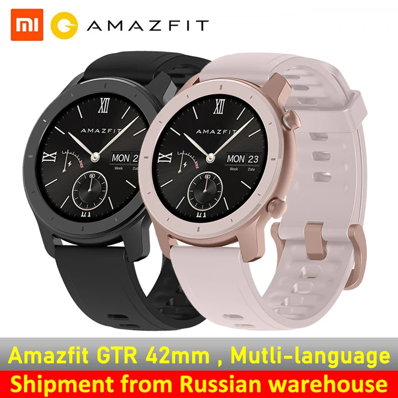  AMAZFIT GTR 42 мм умные часы, глобальная версия 5ATM водонепроницаемые 24 дня автономной работы, пульсометр, многоязычные умные часы 