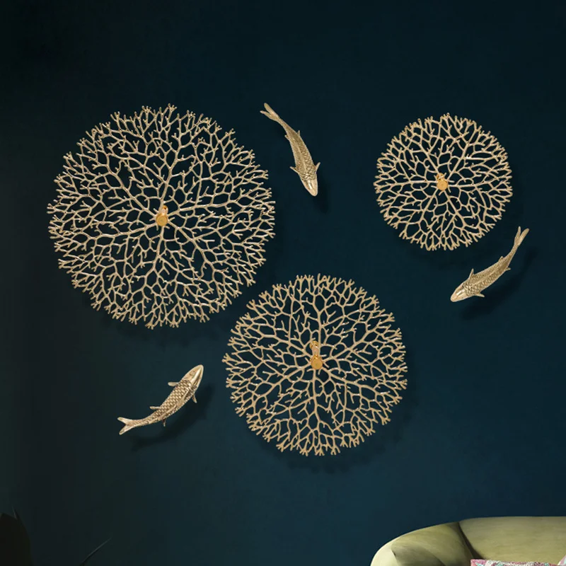 

American Light Luxury Living Room Entrance Corridor Aisle Background Wall Decoration Lucky Coral Carp Wall Decorations Wall