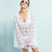  Navy Lace Cover Ups Swimwear 2022 Sexy Bikini Pareo Beach Cover Ups Beachwear Women Bandage Dress Bathing Suit Cover up #Q575 