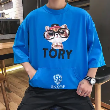 

ZHIJING Half-sleeve Shirt Men's MEN'S T-shirts Japanese-style Crew Neck Loose-Fit Cartoon Printed Half Sleeve