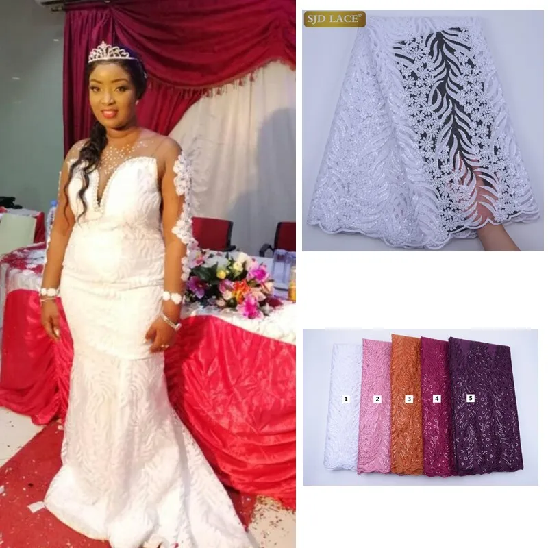 

French Tulle Lace Fabric High Quality Sequins African Net Lace Fabric Superb Soft Milk Silk Lace For Wedding Sewing GarmentA1763