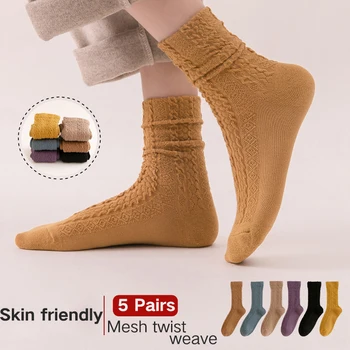 

Women's Socks autumn Lovely thigh high socks Spring summer Thin Cotton Anti-Odor Medium sock Breathable Long Socks women 5 Pairs