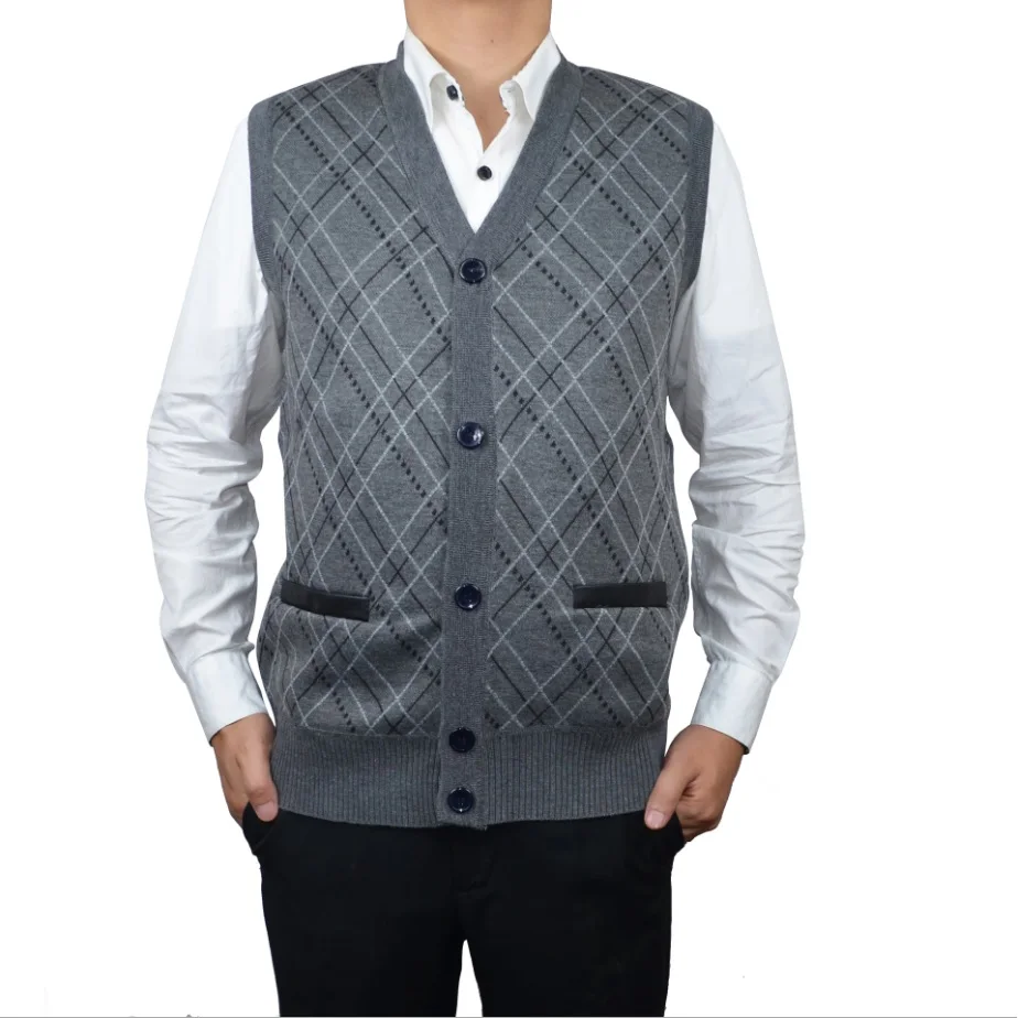 Мужской теплый свитер жилет плотный джемпер без рукавов с v-образным вырезом