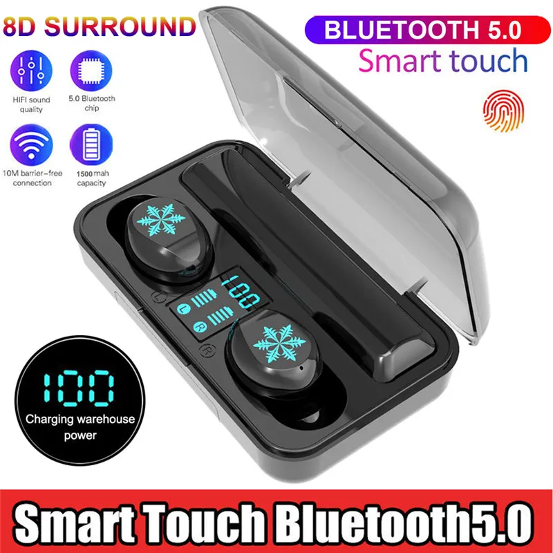 1500 мАч TWS Bluetooth 5,0 Наушники Беспроводные сенсорные басовые наушники с шумоподавлением