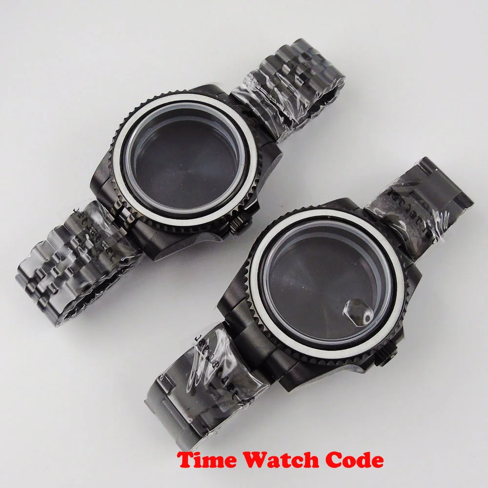 

Fully Black 40mm Watch Case Parts With Bracelet Fit For NH35 NH36 Automatic Movement Without Bezel Insert PVD Coated