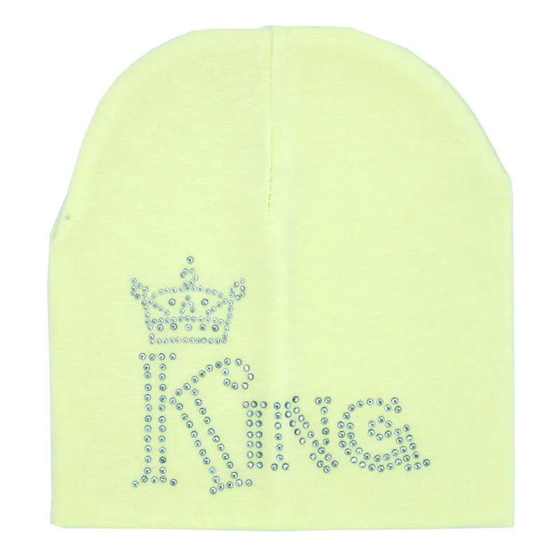 Baby boy and girl hat Autumn winter princess prince diamond Baby girl Hat Boy Cap Kids cotton Beanie bonnet cap Skullies Beanies - Цвет: Yellow King