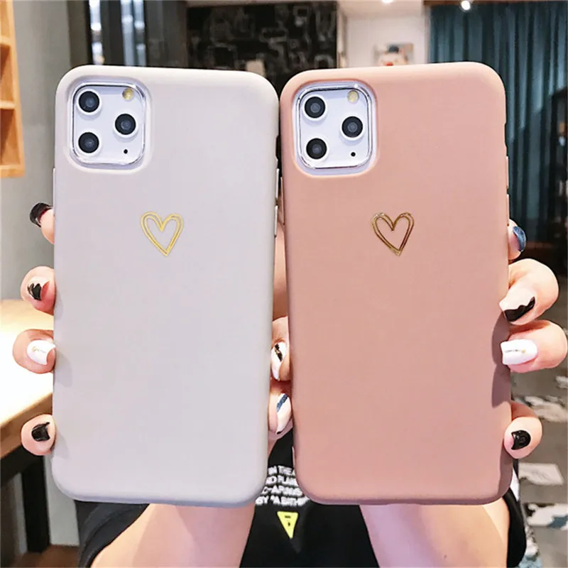 

Lovebay Gold Line Love Heart Case For iPhone 6 6S 7 8 Plus 11 Pro X XR XS Max Simple Candy Color Phone Cases Soft TPU Back Cover