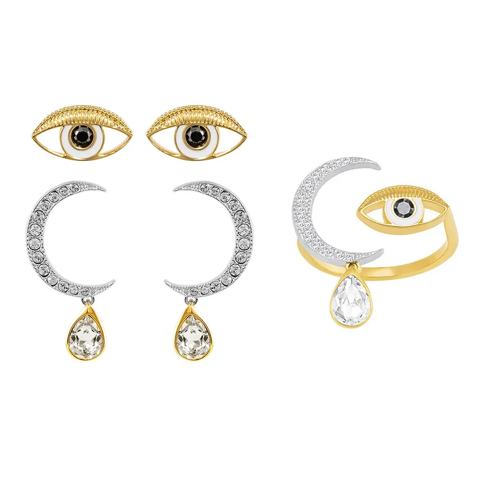 Модный высококачественный комплект Gipsy Devil Eye, оригинальные женские ювелирные изделия, хрустальные глаза для подружек, романтический подарок на день рождения - Окраска металла: earring and ring 7