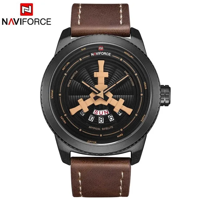 Роскошный бренд NAVIFORCE 9156 мужские спортивные часы мужские, Мужские кварцевые часы, мужские повседневные кожаный ремешок, военные часы - Цвет: Цвет: желтый