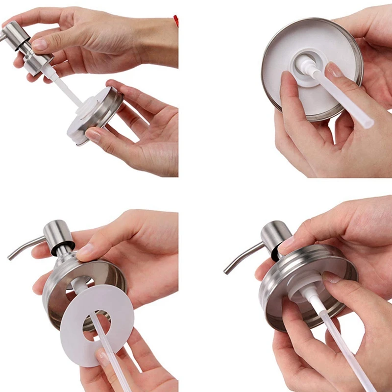 Fashion-Double Stainless Steel Soap Pump and Lotion Dispenser Lid,Replacement Rust Proof Soap and Lotion Dispenser Pump for Maso