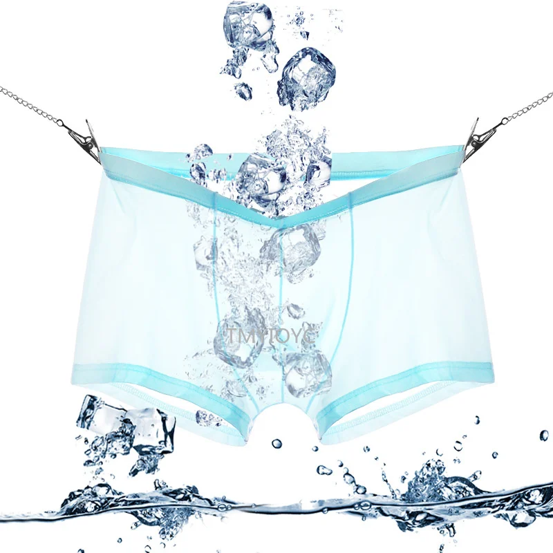 Verano Ultra Delgado para hombres bragas de seda hielo sin costura boxer sólido translatido brag|Боксеры| |
