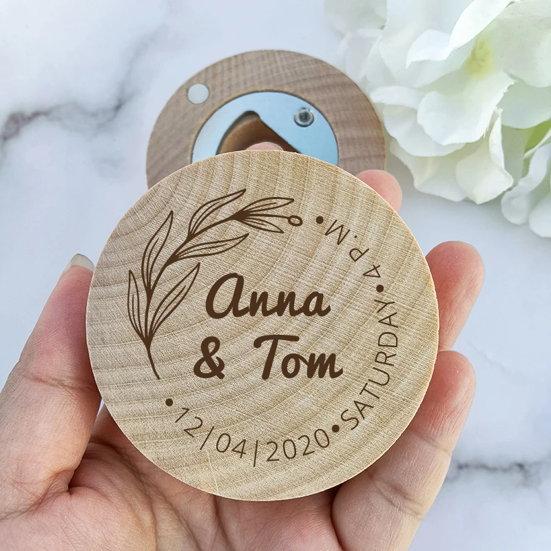 Engraved Round Wooden Beer Bottle Opener with Magnet Wooden Refrigerator Magnet Bottle Opener for Kitchen Gathering Party beer bottle opener keychains